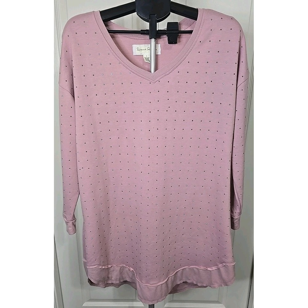 French Laundry pink rhinestone-embellished sweatshirt dress/tunic Women's Large